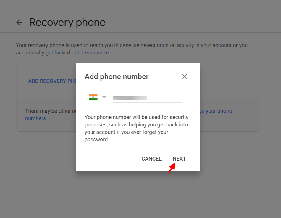Recovery phone number