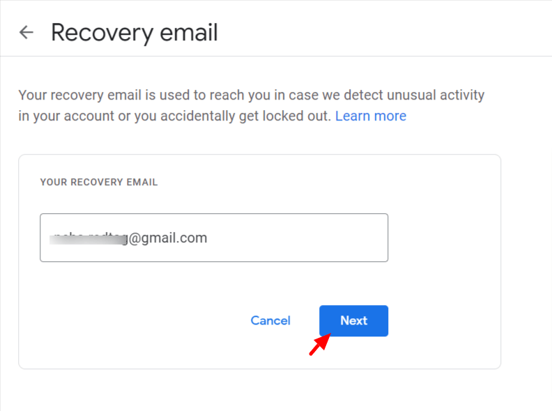 Recovery email
