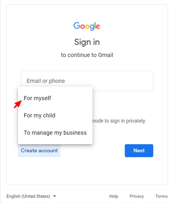 Creating gmail account