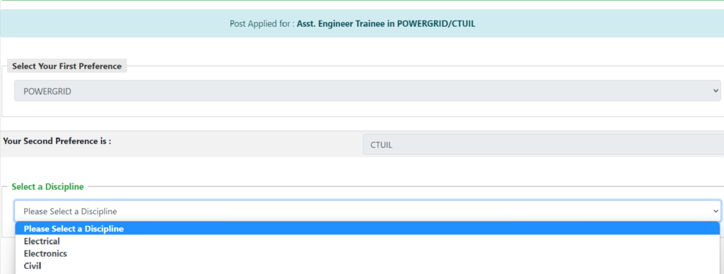powergrid recruitment application form 
