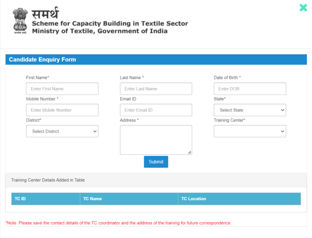 Samarth scheme application form 